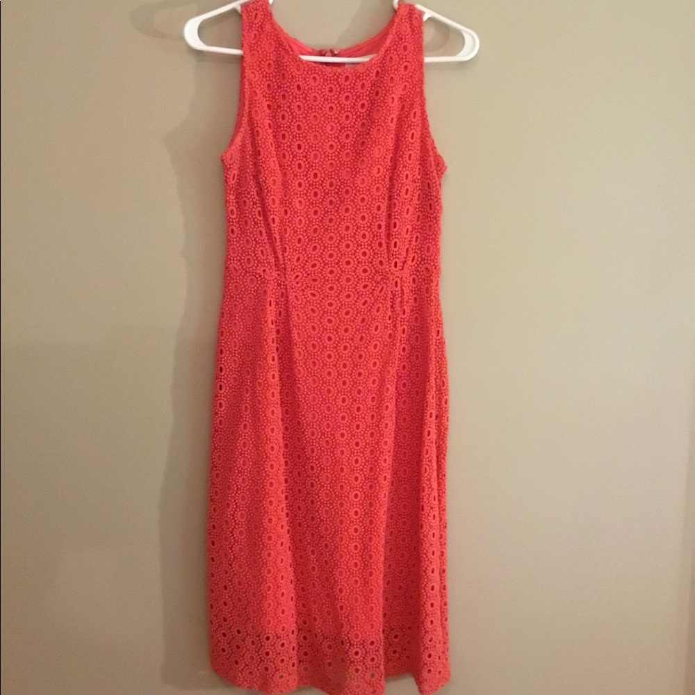 Garnet Hill, coral lace dress, Size 2